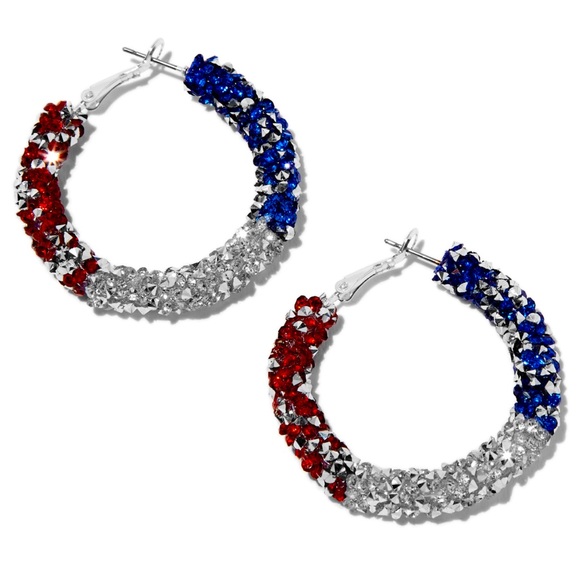Patriotic Crystal Hoop Earrings - NWT - Picture 1 of 2